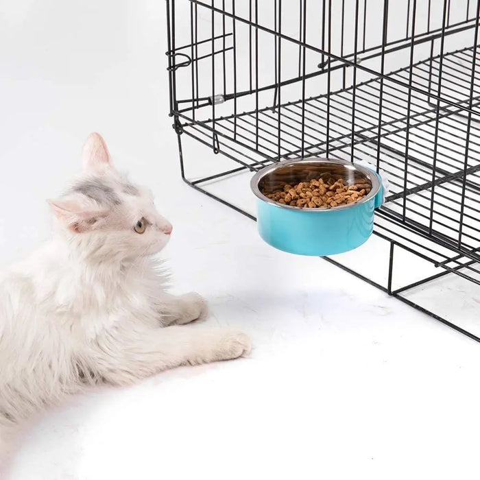 Hanging Dog & Cat Bowl – Stainless Steel Cage Feeding Bowl