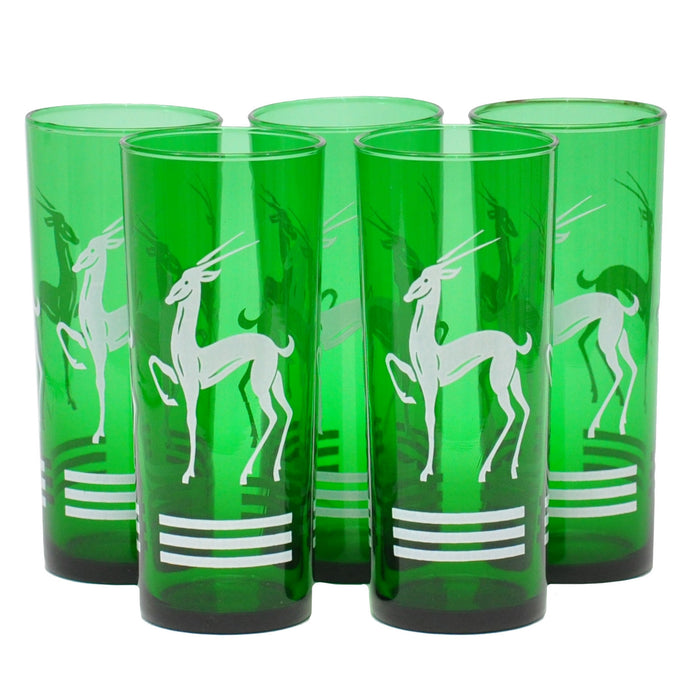 Vintage Hazel Atlas White Gazelle Green Collins Glasses | The Hour Shop