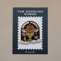 Enamel pin with black background and a alien wearing a cowboy hat and words that say "Howdy Weirdo" in gold.