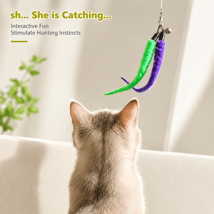 Interactive Cat Wand Toy Set - 2PCS Retractable Wand Toy and 9PCS Cat Feather Toys Refills