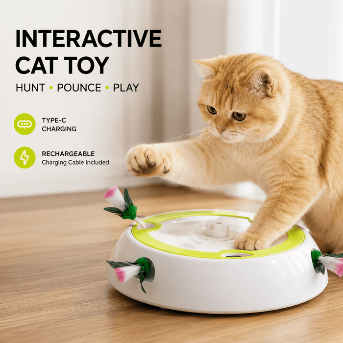 Interactive Feather Hunt Cat Toy – Rechargeable Multi-Speed Play Fursera