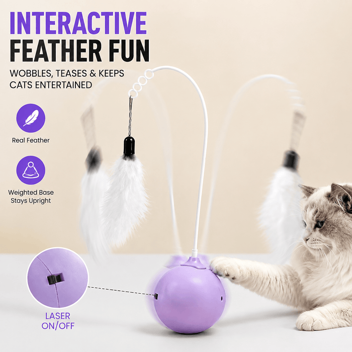 Interactive Feather &amp; Laser Cat Toy – Wobble Teaser with Bell Fursera