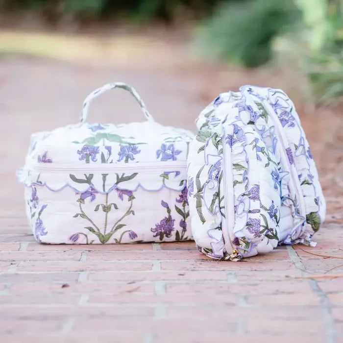 Iris Lavende Luxe Quilted Ruffle Cosmetic Bags