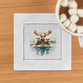 Jolitee Hemstitch Cocktail Napkin Set, Moose on Boat