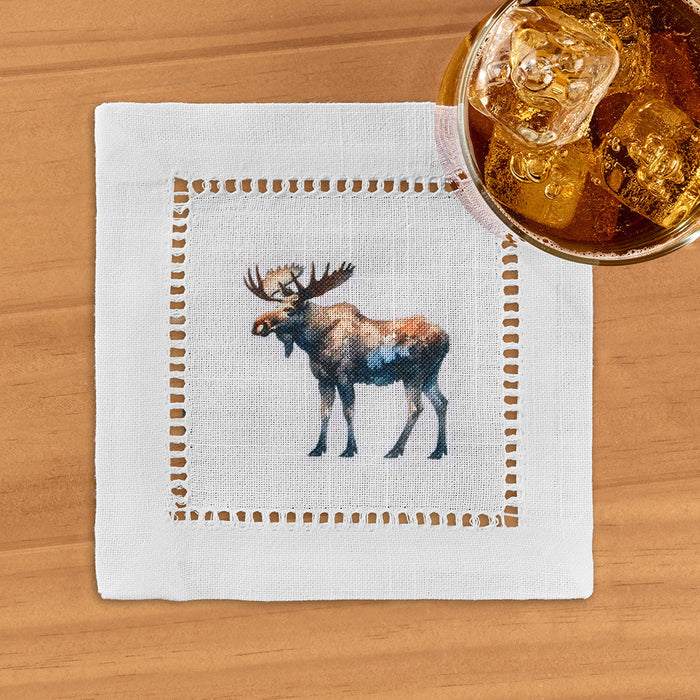 Jolitee Hemstitch Cocktail Napkin Set, Moose