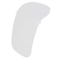 On a plain white background, a kidney-shaped white plastic object with smooth, rounded edges appears. Two small protrusions suggest its the Petmate Jumbo Hooded Litter Pan Replacement Door.