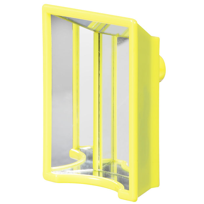The JW Pet JW Hall Of Mirrors Bird Toy is a yellow plastic parakeet toy shaped like a rectangular box with mirrored inner surfaces, one open side, and rounded edges—perfect for playful light reflection and entertainment.