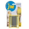 The JW Hall Of Mirrors Bird Toy by JW Pet is a yellow-framed mirror for parakeets and cockatiels, packaged in blue and white with two bird images and the JW Pet brand logo.
