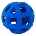 The JW Hol-ee Roller X Dog Toy by JW Pet features a round blue rubber design with open square cutouts, creating a geometric lattice that's perfect for tough chewers and busting boredom.