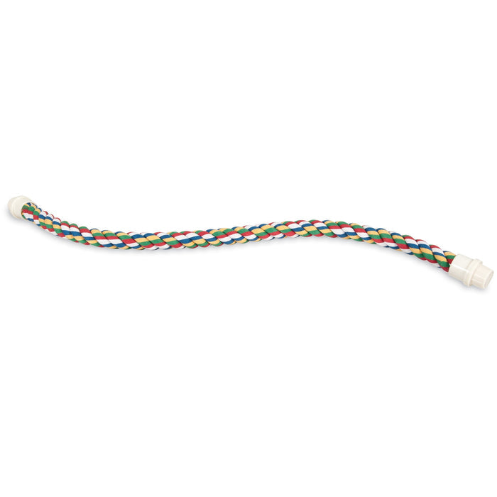 The JW Pet Comfy Bird Perch by JW Pet is a flexible, multicolored rope perch with white connectors—ideal as a bird perch and perfect for pet bird accessories. Displayed on a white background.