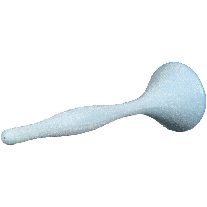 A close-up of the JW Sand Bird Perch by JW Pet, showcasing its unique blue, bottle-shaped design with a round bulb and tapered handle—coated in grit—resembling a playful bird cage accessory.