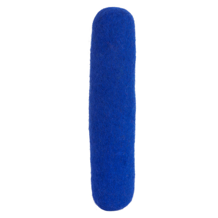 The JW Pet JW Wool-ee Crunch Stick is a bright blue, cylindrical antimicrobial dog toy with a fuzzy texture, shown on a white background.