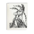 Lady Slipper Pair. A casually elegant botanical card featuring a digital reproduction of a block print design with the same title by Natalia Wohletz of Peninsula Prints, Milford and Mackinac Island, Michigan.