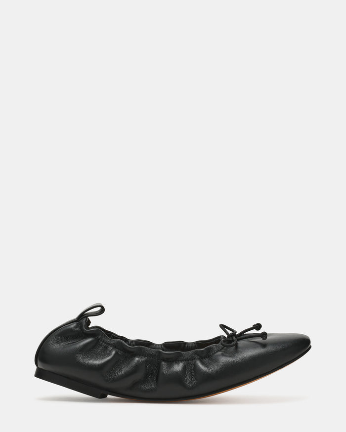 LANTI Black Leather Bow Round-Toe Women's Flat | Steve Madden