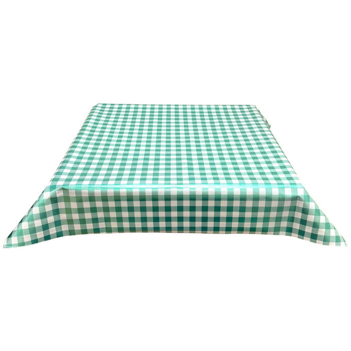 freckled sage metallic mint green oilcloth tablecloth with a simple hem