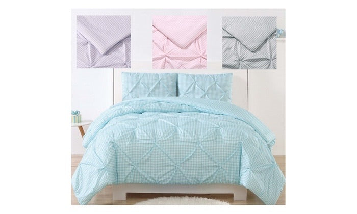 Laura Hart My World Printed Gingham Pinch Pleat 2-Pc Twin/Twin XL Duvet Cover Set.