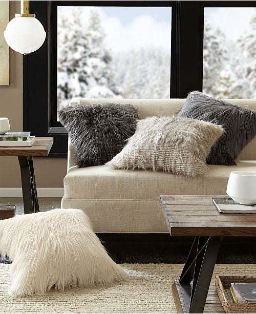 Madison Park Edina 20”Square Faux-Fur Decorative Pillow, Natural - Machann.com