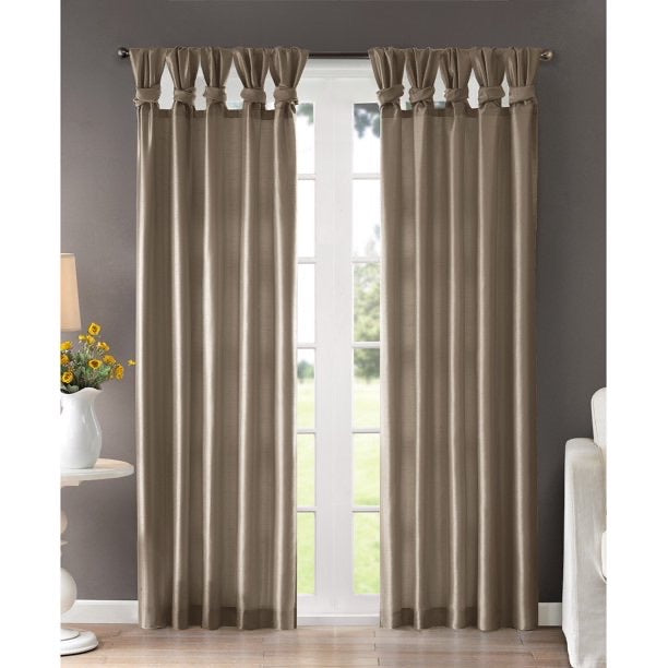 Madison Park Emilia 50” x 95” Lined Faux-Silk Twisted Tab Window Panel, Pewter