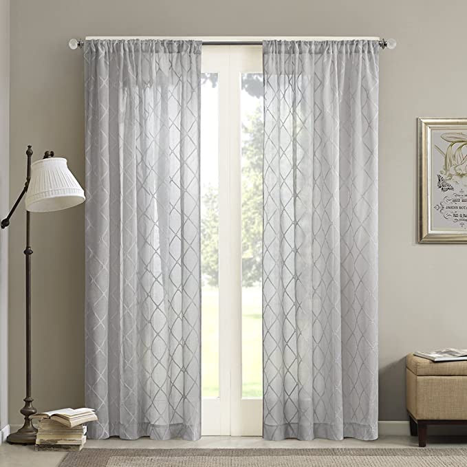 Madison Park Irina Diamond Sheer Window Panel Grey 50”x95” - Machann.com