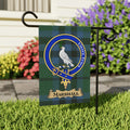 Marshall clan tartan garden flag with dove crest — outdoor display