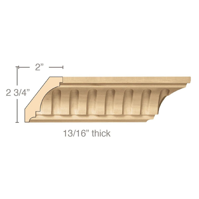 Medium Fluted Crown (Repeats 2), 3 1/2''w x 13/16''d x 8' length, Resin is priced per 8' length Carved Mouldings White River Hardwoods