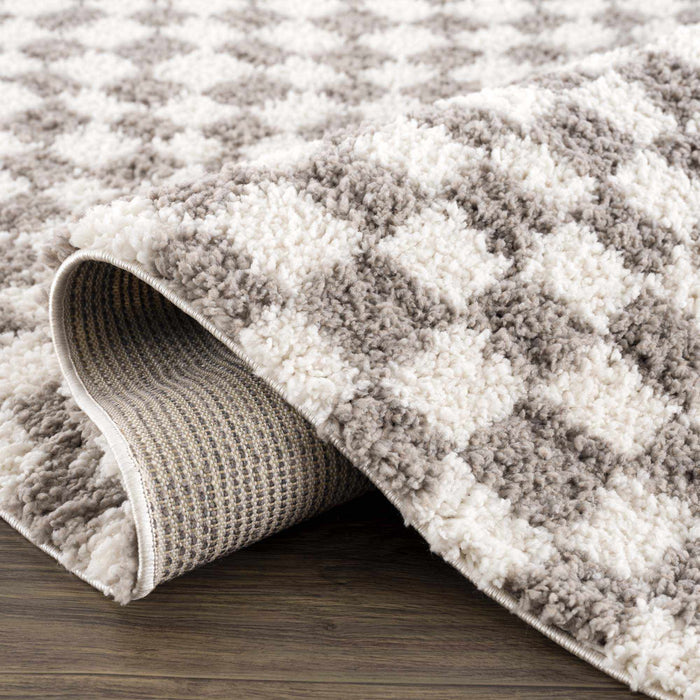 Modern Geometric Checkered plush White, Light Gray polyester area rug - The Rug Decor