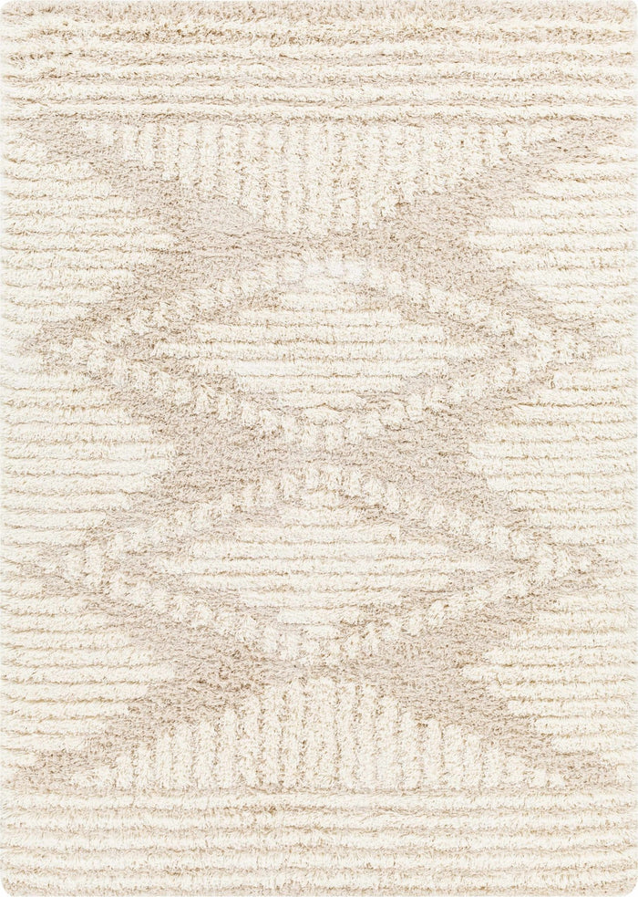 Modern Geometrical Ivory and Beige Plush Pile Moroccan Style Area Rug - The Rug Decor