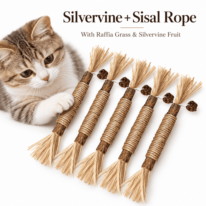 Natural Silvervine Cat Chew Stick with Sisal Rope & Raffia Fursera