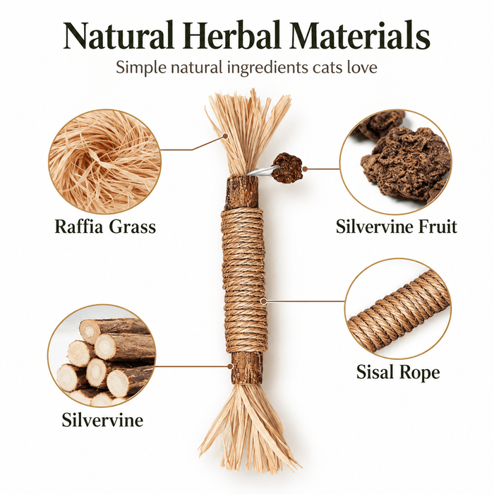 Natural Silvervine Cat Chew Stick with Sisal Rope & Raffia Fursera