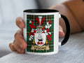 O'Leary family crest Irish heritage mug — white ceramic with black handle on tartan