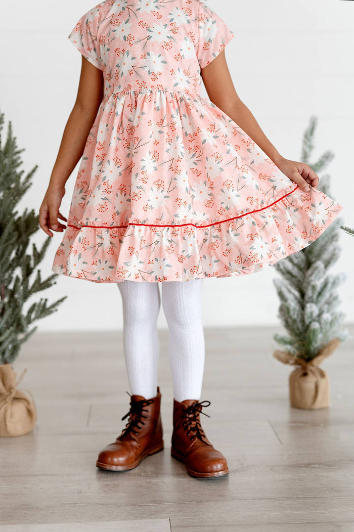 Ollie Jay - Lola Dress in Pink Poinsettia | Poplin Cotton Dress: 18/24m