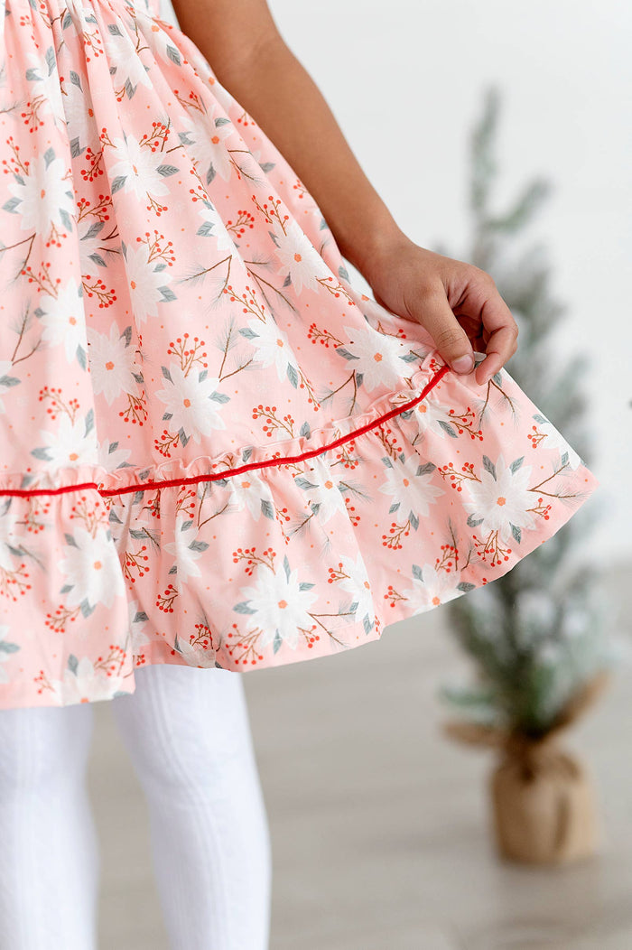 Ollie Jay - Lola Dress in Pink Poinsettia | Poplin Cotton Dress: 18/24m