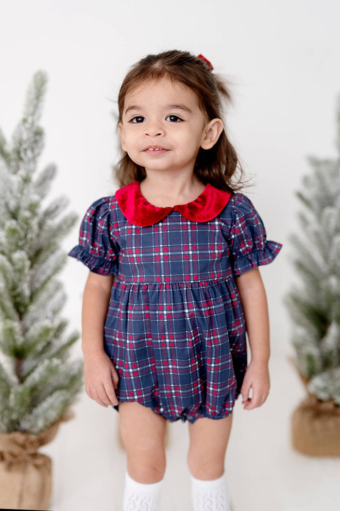 Ollie Jay - Quinn Collared Bubble in Holiday Plaid | Poplin Cotton: 18/24m