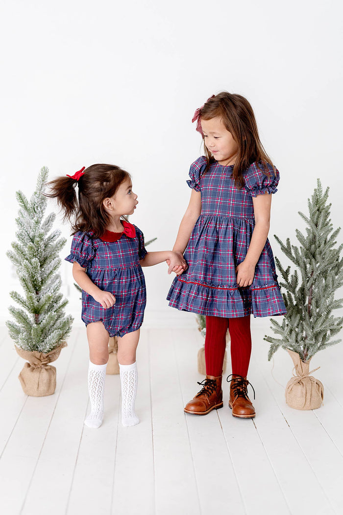 Ollie Jay - Quinn Collared Bubble in Holiday Plaid | Poplin Cotton: 18/24m