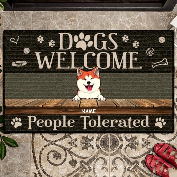 Pawzity Custom Doormat, Gifts For Dog Lovers, Dogs Welcome People Tolerated Black Outdoor Door Mat