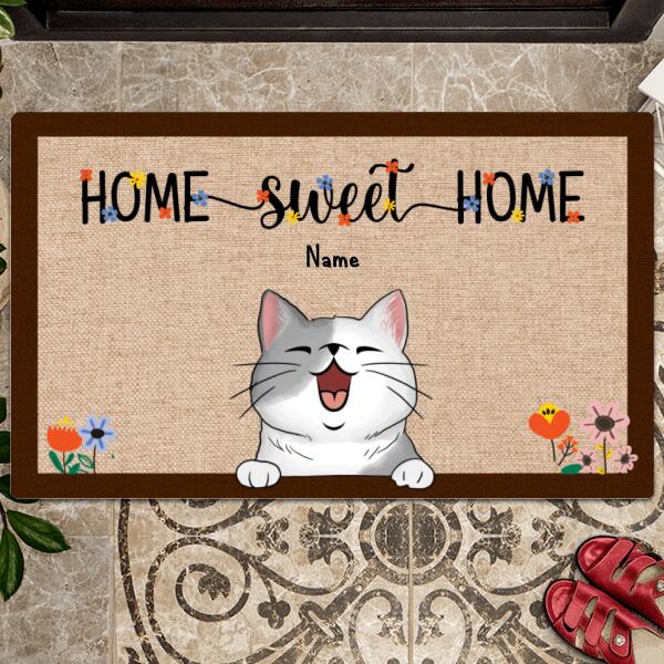 Pawzity Personalized Doormat, Gifts For Cat Lovers, Home Sweet Home Cats And Flower Front Door Mat
