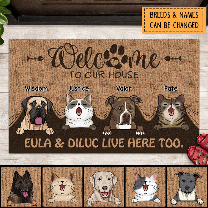 Pawzity Welcome To Our Home Custom Doormat, Gifts For Pet Lovers, Pet Peeking From Curtain Welcome Mat