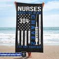 Beach Towel 37" x 74" Personalized Beach Towel - Nurse - Back The Blue - Nurse Flag