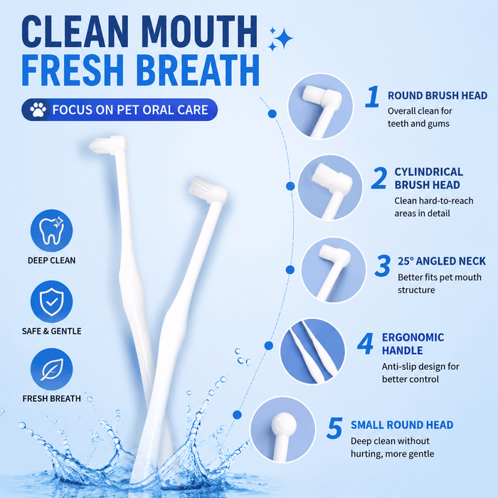 Pet Dental Toothbrush 2-Pack – Flat & Pointed Brush Heads for Cat & Dog Teeth Cleaning Fursera