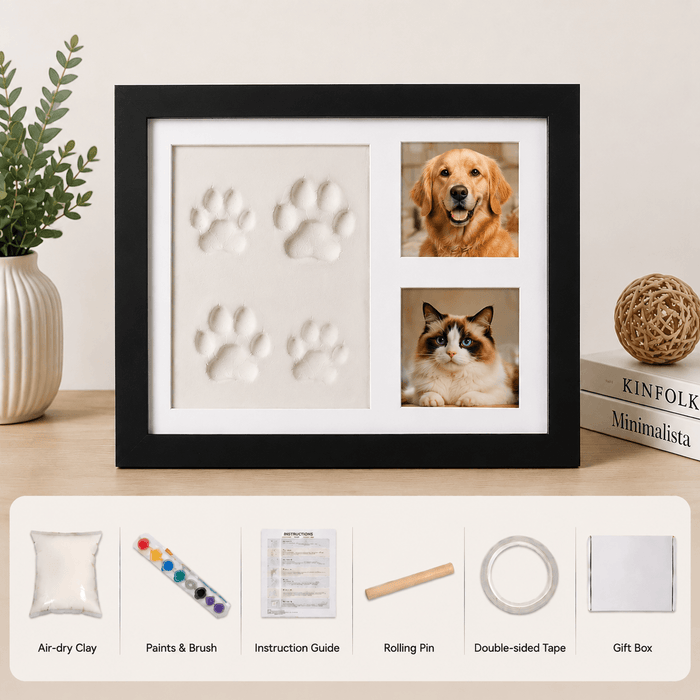 Pet Paw Print Frame Kit – Personalized Pet Memorial Keepsake with Photo Display Fursera