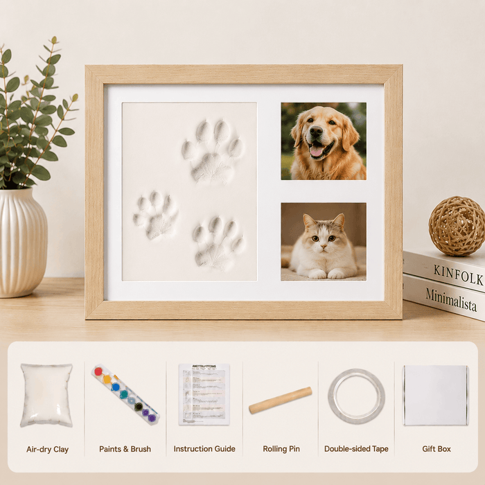 Pet Paw Print Frame Kit – Personalized Pet Memorial Keepsake with Photo Display Fursera