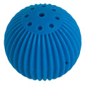 The Petqwerks Talking Babble Ball by Pet Qwerks is a round, vibrant blue toy for pets, made with durable ABS material. Its ribbed sides and small top holes are perfect for interactive play but not designed for laundry use or reducing detergent needs.
