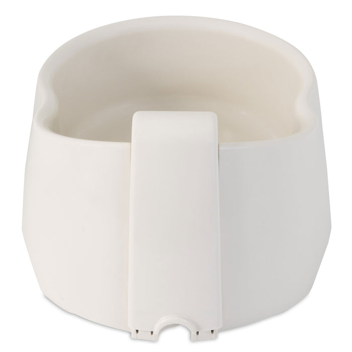 Enjoy your morning coffee from a white ceramic mug with a wide handle while ensuring your cats well-being with the Petmate Deluxe Fresh Flow Fountain. Its smooth, rounded shape complements the minimalist design found in pet water fountains.
