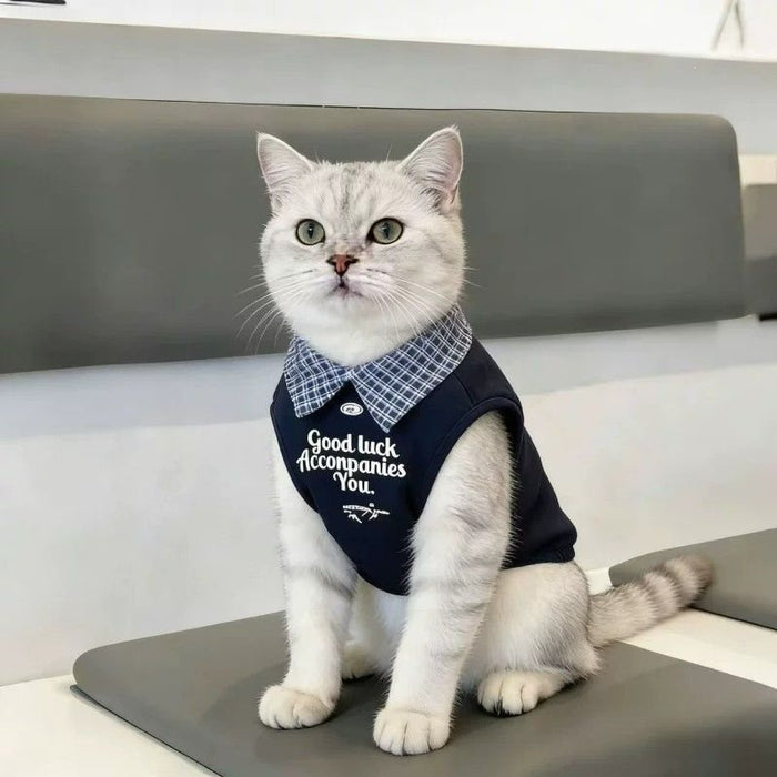 Plaid Collar Pet Vest – Classic Preppy Shirt for Cats & Dogs Fursera