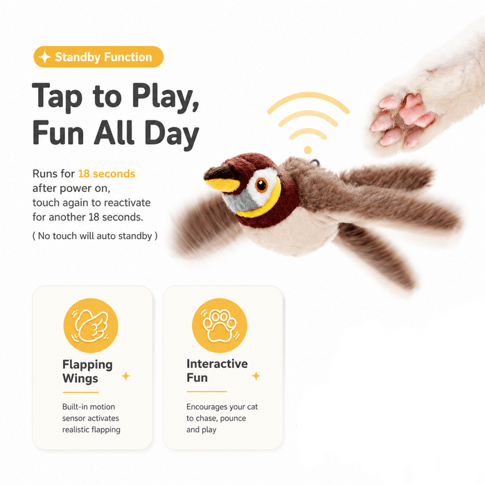 Realistic Chirping Bird Cat Toy with Flapping Wings Fursera