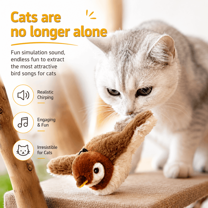 Realistic Chirping Bird Cat Toy with Flapping Wings Fursera