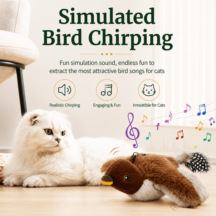 Realistic Chirping Bird Cat Toy with Flapping Wings Fursera