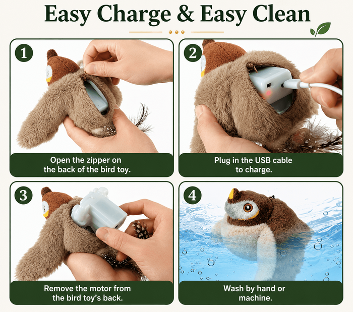 Realistic Chirping Bird Cat Toy with Flapping Wings Fursera