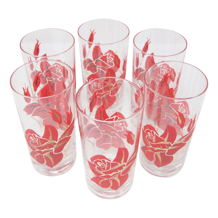 Vintage Red & Gold Roses Collins Glasses Top | The Hour Shop