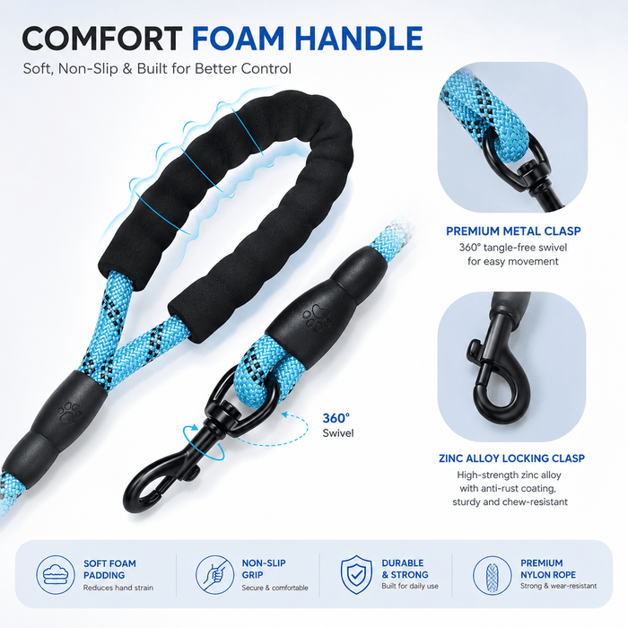 Reflective Nylon Dog Leash with Soft Padded Handle